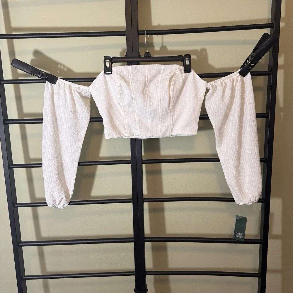 Wild Fable Target Balloon long sleeve‎ off shoulder corset top White Size S NEW! - Picture 3 of 10